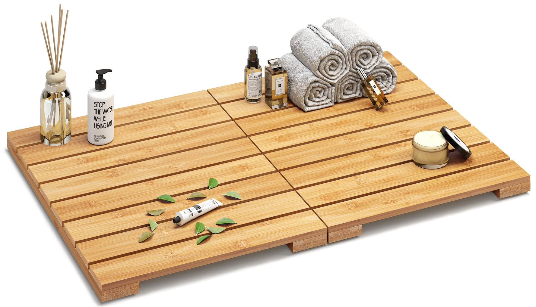 Waterproof Bamboo Bath Mat for Shower, Wooden Floor Mat for Bathroom, Foldable | Non-Slip | Heavy... | Amazon (US)