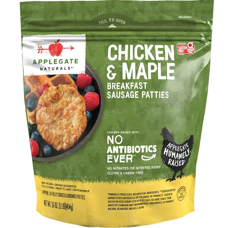 Applegate Natural Chicken & Maple Breakfast Sausage Patties Gluten-Free, 16oz Resealable Bag (Fro... | Walmart (US)
