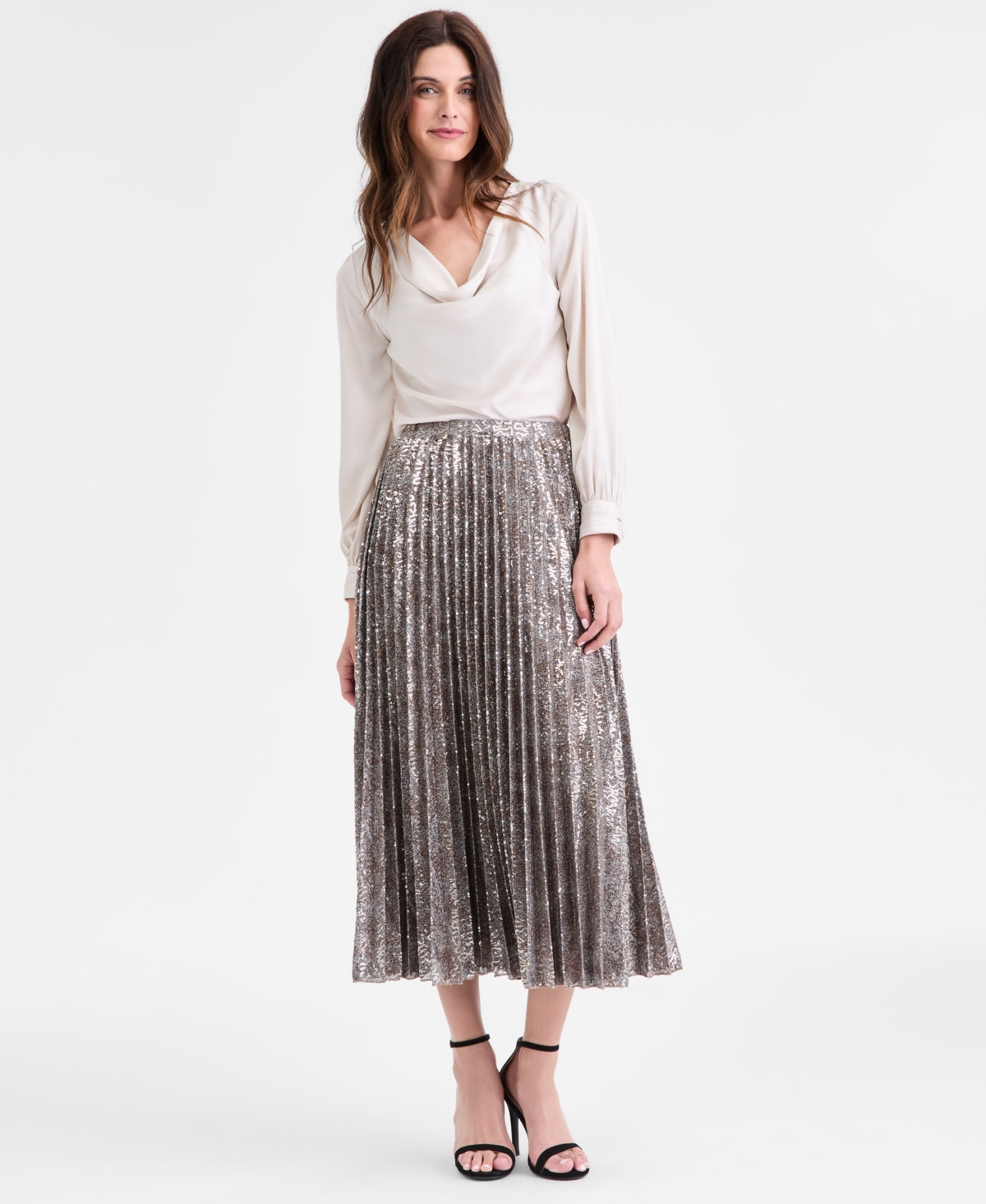 Anne Klein Women's Pull-On Pleated Midi Skirt - Pewter Multi | Macy's