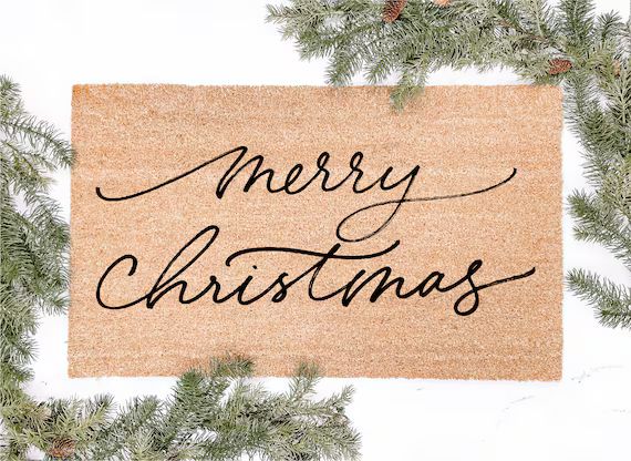 Merry Christmas Modern Script Doormat, Christmas Decor, Modern Farmhouse Christmas, Holiday Decor... | Etsy (US)