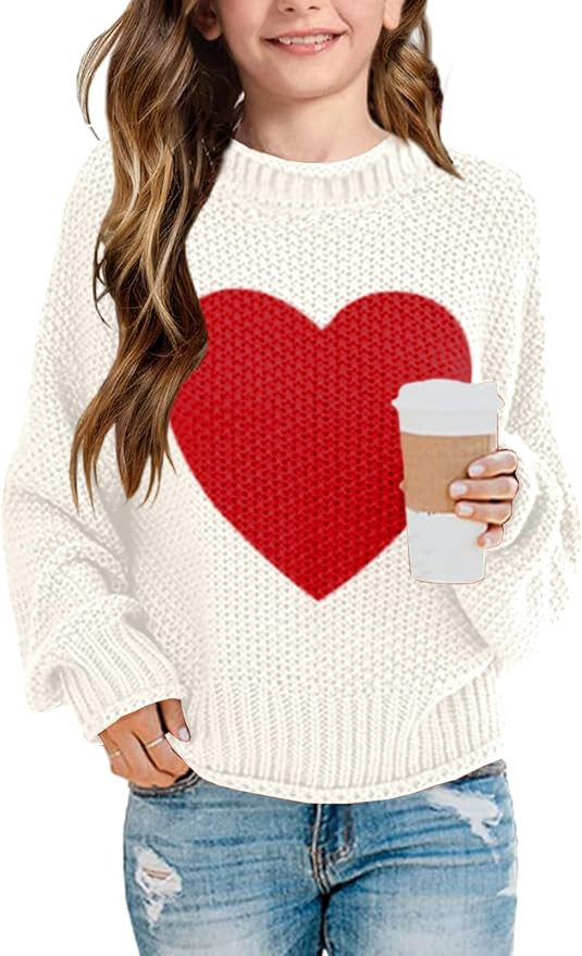 Girls Heart Sweaters Valentine Activity Outfits 2026 Teen Tops Trendy Kids Long Sleeve Cute Shirt... | Amazon (US)