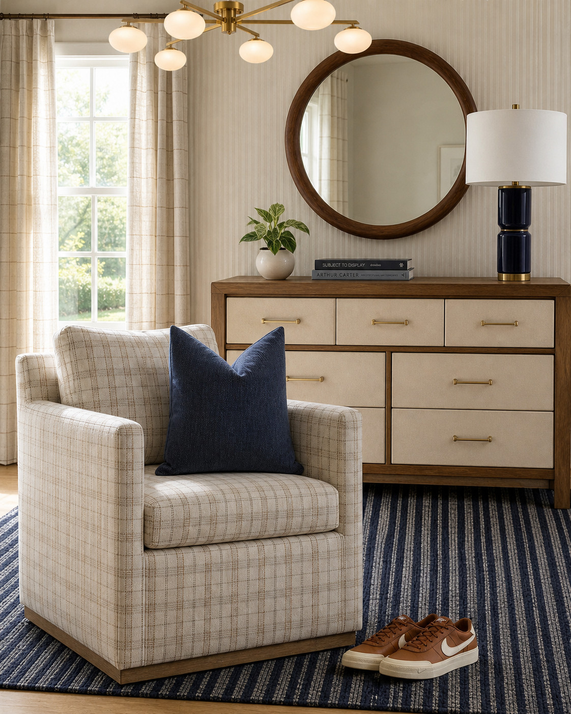 a classic navy and beige bedroom 

#bedroom #homedecor #wallpaper #teens 

 #LTKHome #LTKSaleAlert #LTKKids