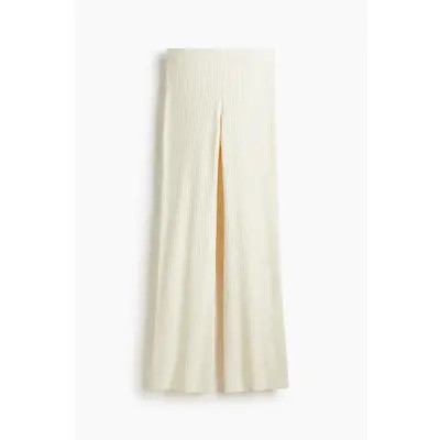H&M Rib-knit Trousers in Cream at Nordstrom, Size Small | Nordstrom