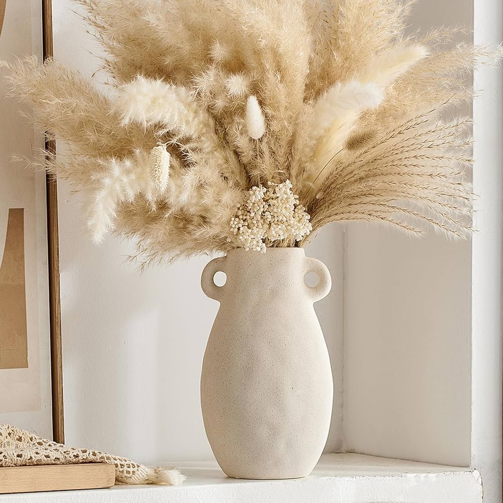 Octdays Rustic Vase Farmhouse Decor: White Ceramic Vase with Handle Vintage Flower Vases for Home... | Amazon (US)