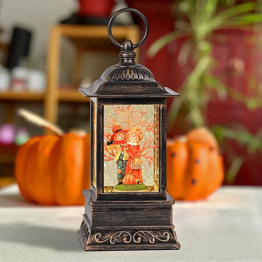 Fall Snow Globes, Scarecrow Couple with Pumpkin Scene Snow Globes, Glittering Lantern with Timer,... | Amazon (US)