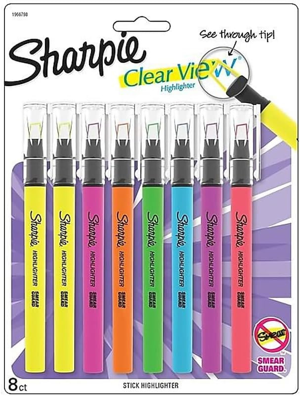 Sharpie Clear View Highlighter Sticks, Chisel Tip, Assorted Fluorescent, 8 Count - School, Home, ... | Amazon (US)
