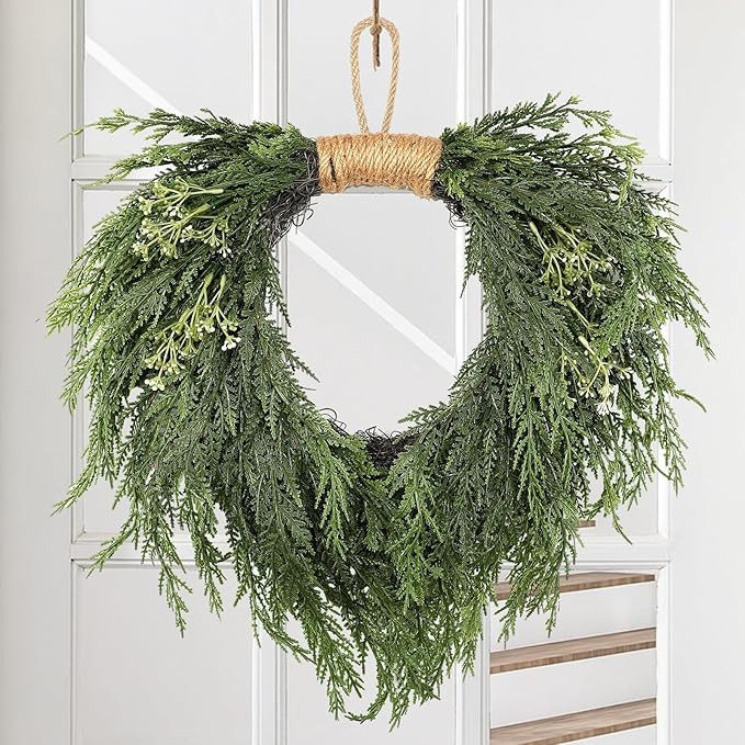 Christmas Norfolk Pine Wreath 16 Inch Christmas Wreath for Front Door Artificial Greenery Faux Ce... | Amazon (US)