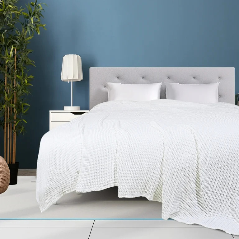 PiccoCasa Cotton Waffle Weave Blanket Queen Size Throw Blanket for All Season, 90"x90" White | Walmart (US)