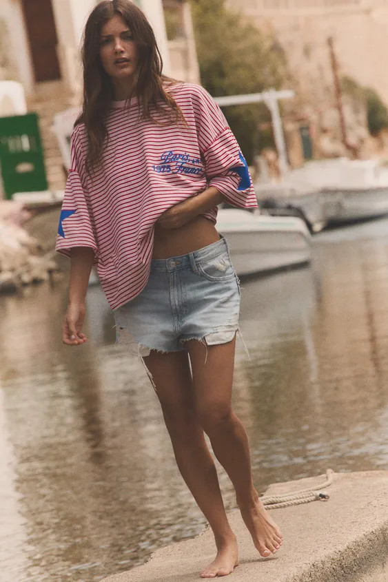 STRIPED TEXT STAR T-SHIRT | Zara US