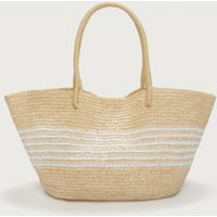 Striped Straw Tote Bag, Natural, One Size | The White Company (UK)