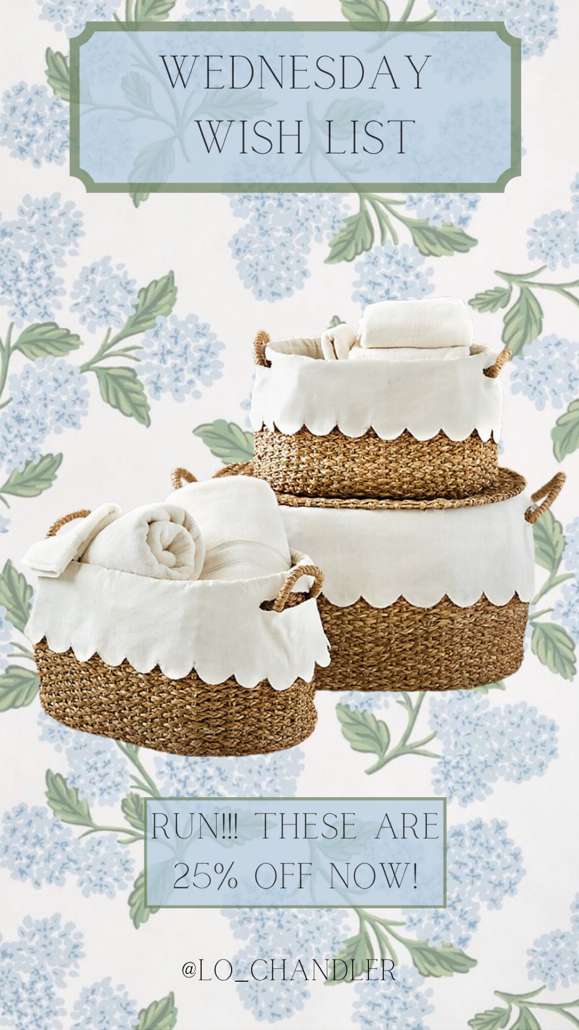 I have had my eye on these baskets for the longest time and they are on sale now!! I love the scalloped detail and that they can be monogrammed 



Grandmillenial home decor 
Home decor 
Stackable basket
Ballard design 
Home 
Sale alert

#LTKStyleTip #LTKSaleAlert #LTKHome