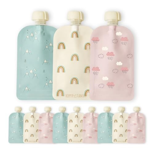 Hippypotamus Reusable Baby Food Pouches for Toddlers - BPA Free Food Grade - Dishwasher & Freezer Safe - Baby Food Containers - Refillable Squeeze Pouch For Applesauce & Yogurt - 12 Pack (Rainbows) | Amazon (US)