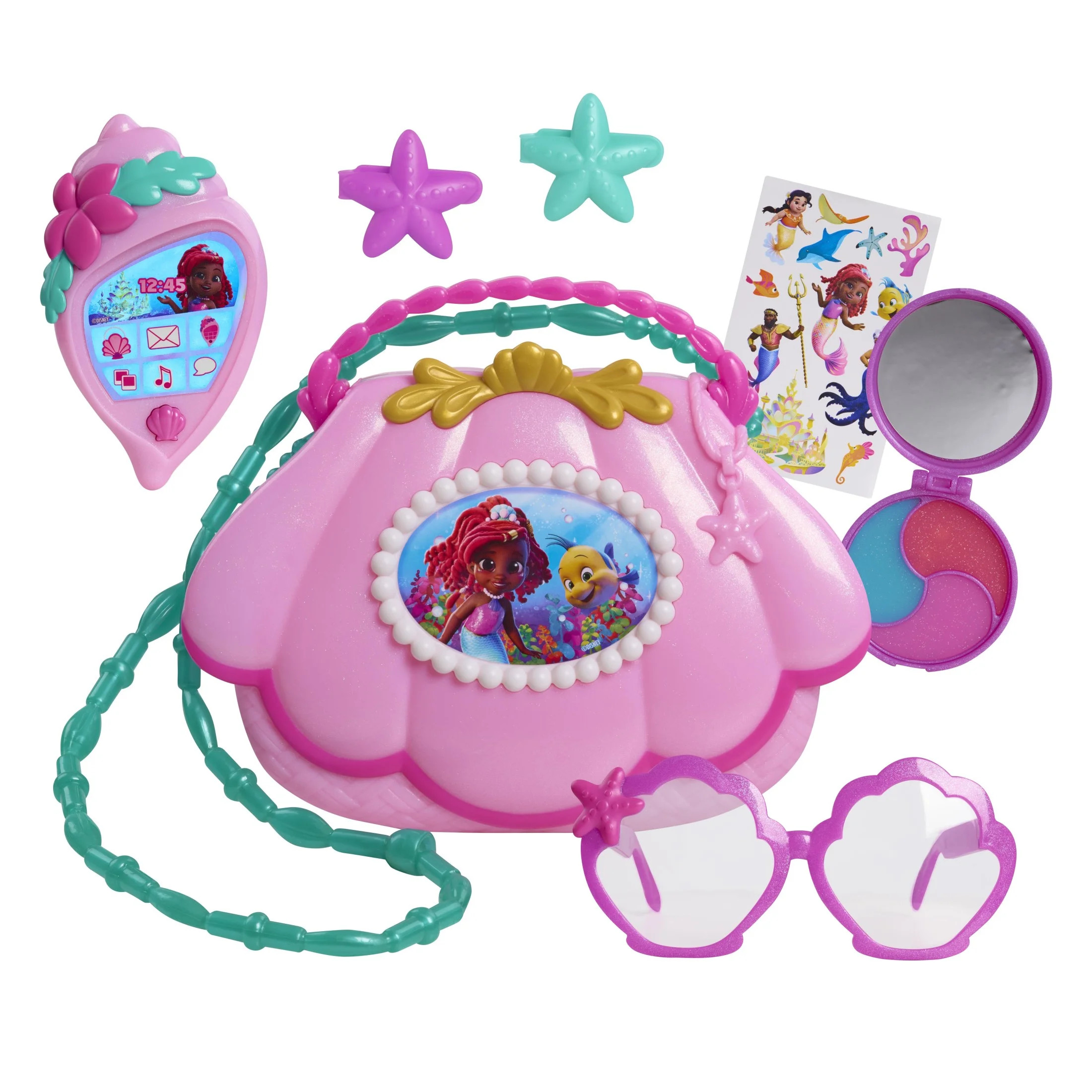 Disney Junior Ariel Mer-Mazing Bag Set, Dress Up and Pretend Play, 8-pieces Pink Toy Purse Baby a... | Walmart (US)