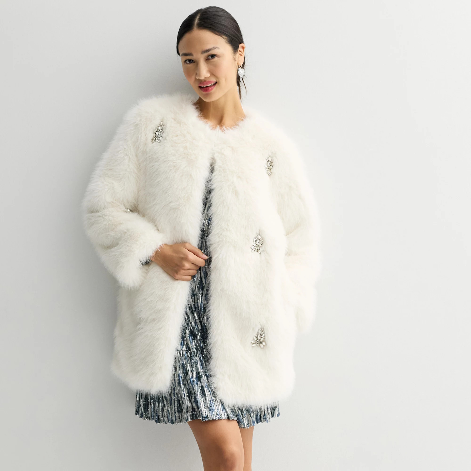 Women's Farmers Market Faux Fur Gem-Accented Long Coat | Kohl's