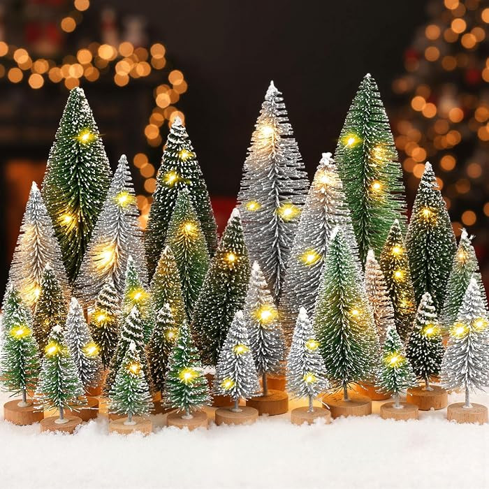 DomeStar 35PCS Christmas Decorations Mini Christmas Tree with String Lights，Winter Village Acce... | Amazon (US)