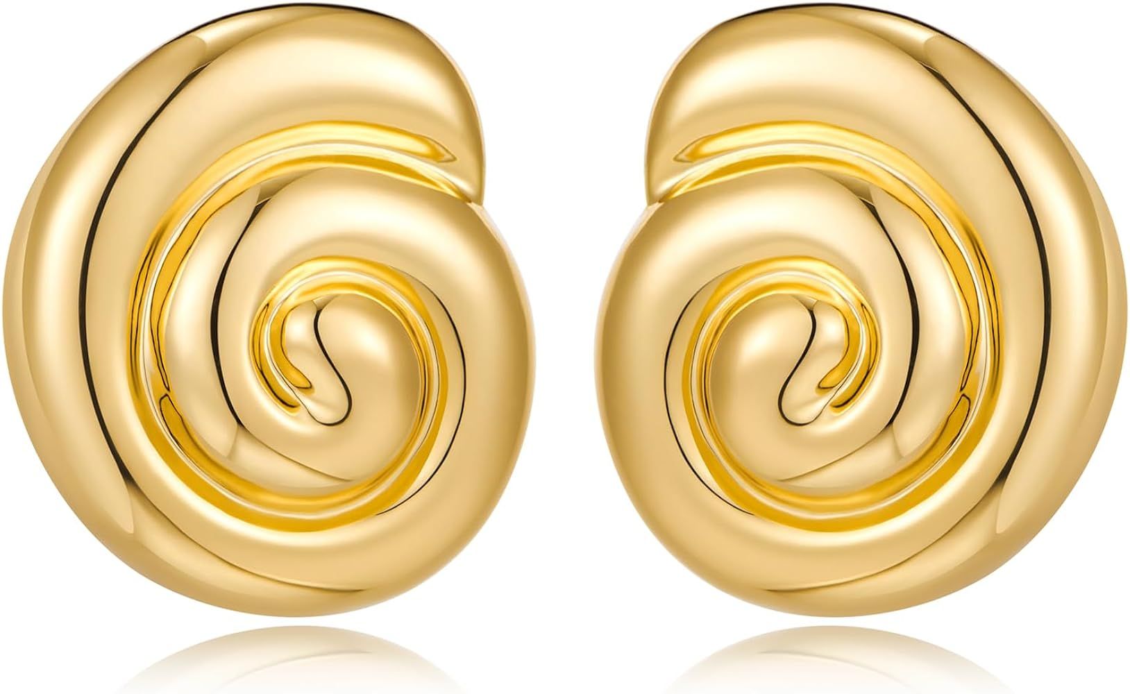 MUYAN Polished Gold Spiral Conch Earrings for Women Large Thick Swirl Conch Stud Earrings Trendy ... | Amazon (US)