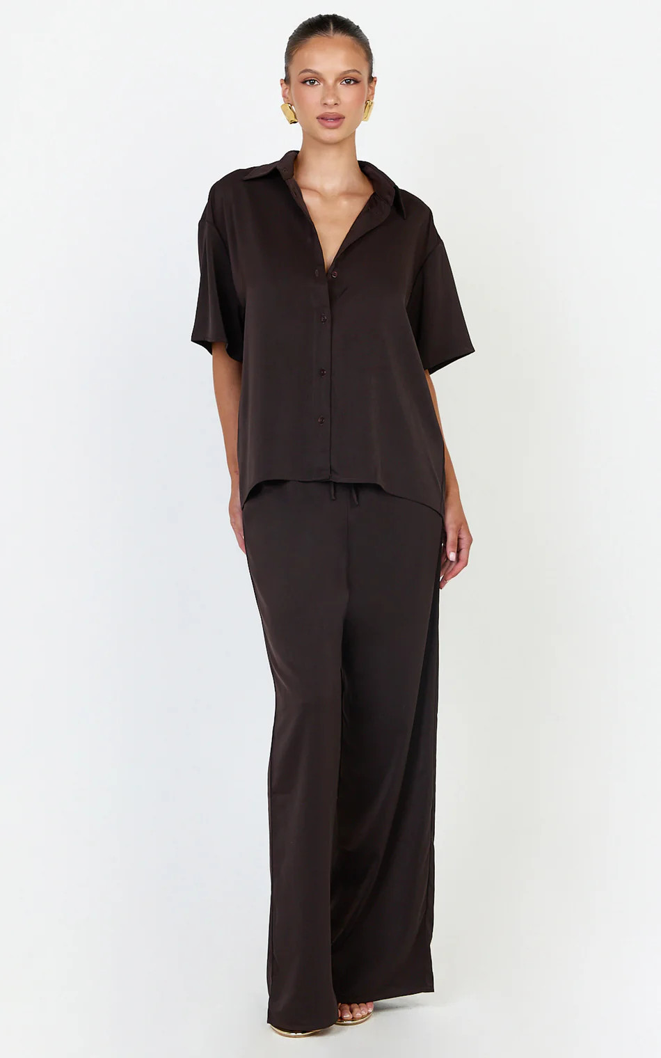 High Elastic Waist Relaxed Straight Leg Pants in Chocolate | Showpo (US, UK & Europe)