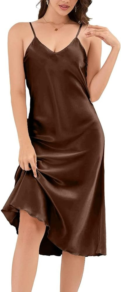 ALCEA ROSEA Women's Midi Satin Slip Dress Adjustable Spaghetti Strap Nightgown Silky Under Dresse... | Amazon (US)