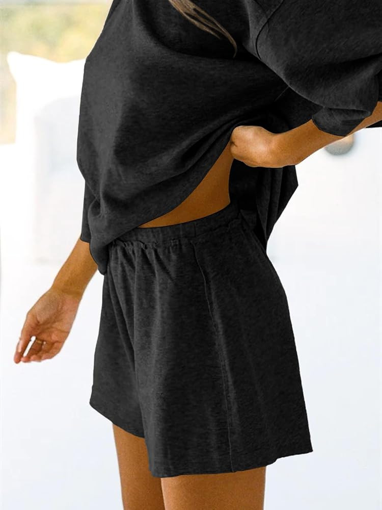 Tankaneo Womens Pajama Sets 3/4 Sleeve Oversized Tops and Elastic Waist Shorts Lounge Sets Lounge... | Amazon (US)