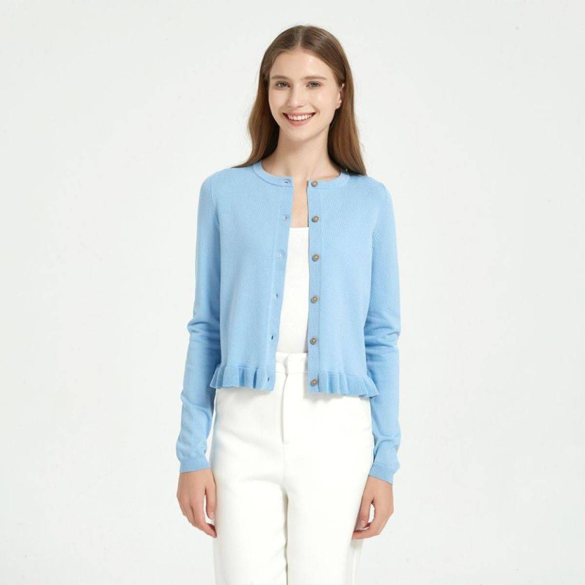 Women's Long Sleeve Crewneck Ruffle Hem Cardigan - A New Day™ | Target