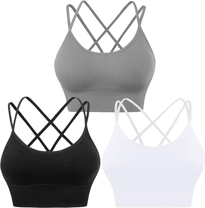 Evercute Cross Back Sport Bras Padded Strappy Criss Cross Cropped Bras for Yoga Workout Fitness L... | Amazon (US)