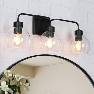 Zevni 24.5 in. 3-Light Matte Black Bathroom Vanity Light, Industrial and Modern Bath Lighting, Cl... | The Home Depot