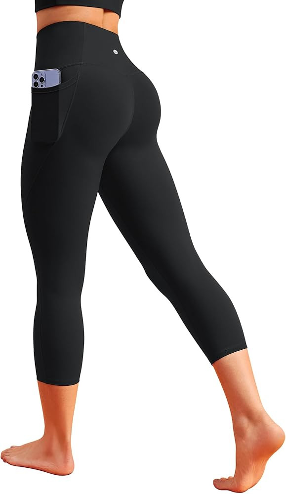 QUEENIEKE Bareluxe Capri Leggings with Pockets for Women 19", No Front Seam High Waisted Scrunch Workout Leggings | Amazon (US)