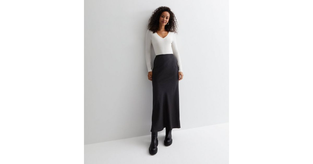 Tall Black Satin Bias Cut Midaxi Skirt | New Look | New Look (UK)