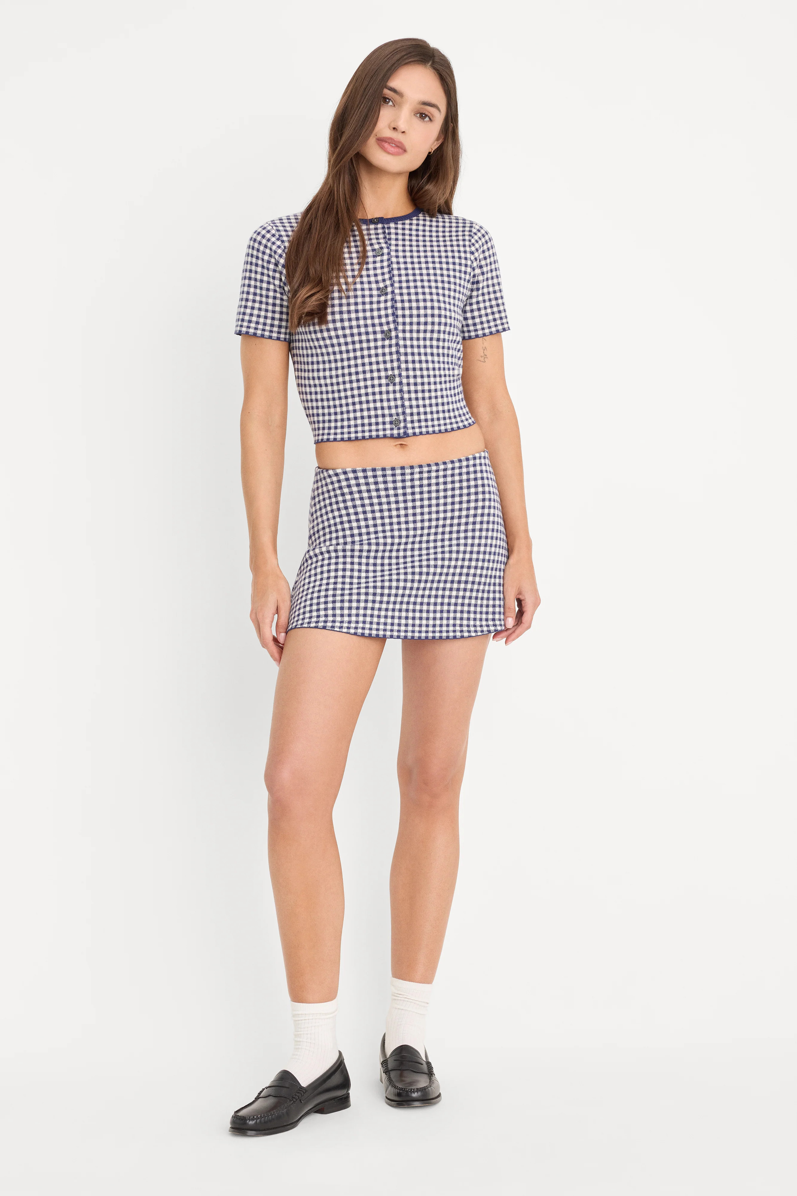 THE KEEPSAKE SKORT | NAVY GINGHAM | Good American
