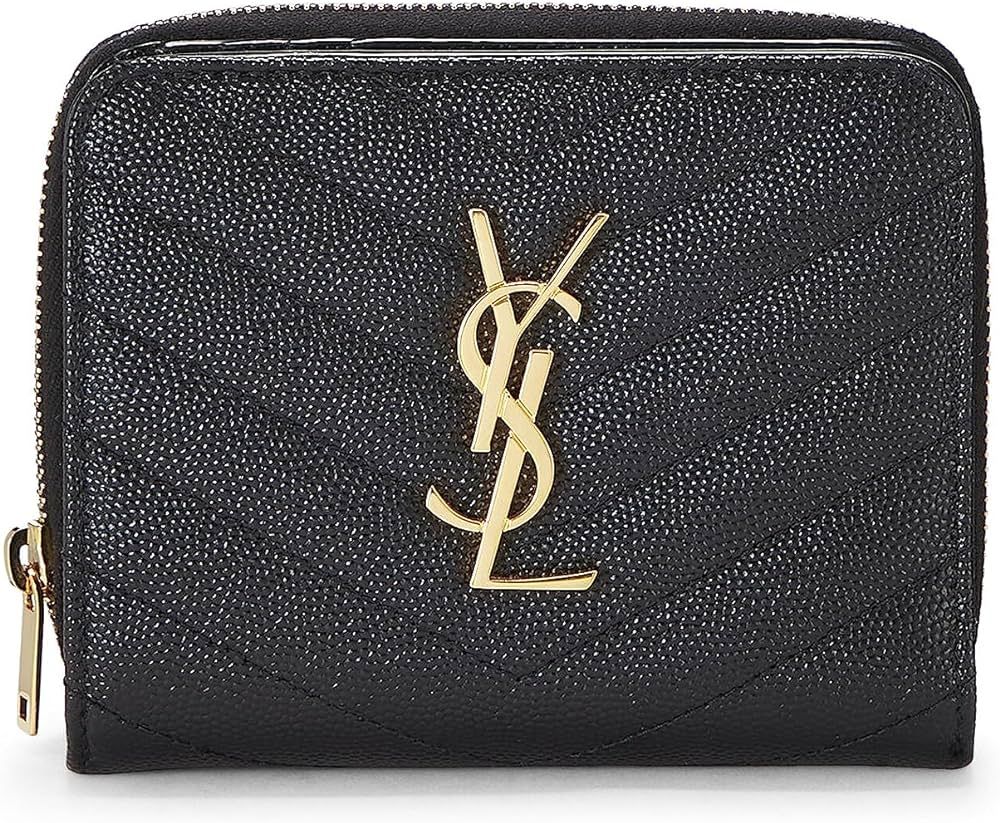 Amazon.com: Yves Saint Laurent, Pre-Loved Black Chevron Grained Leather Compact Zip Wallet, Black... | Amazon (US)