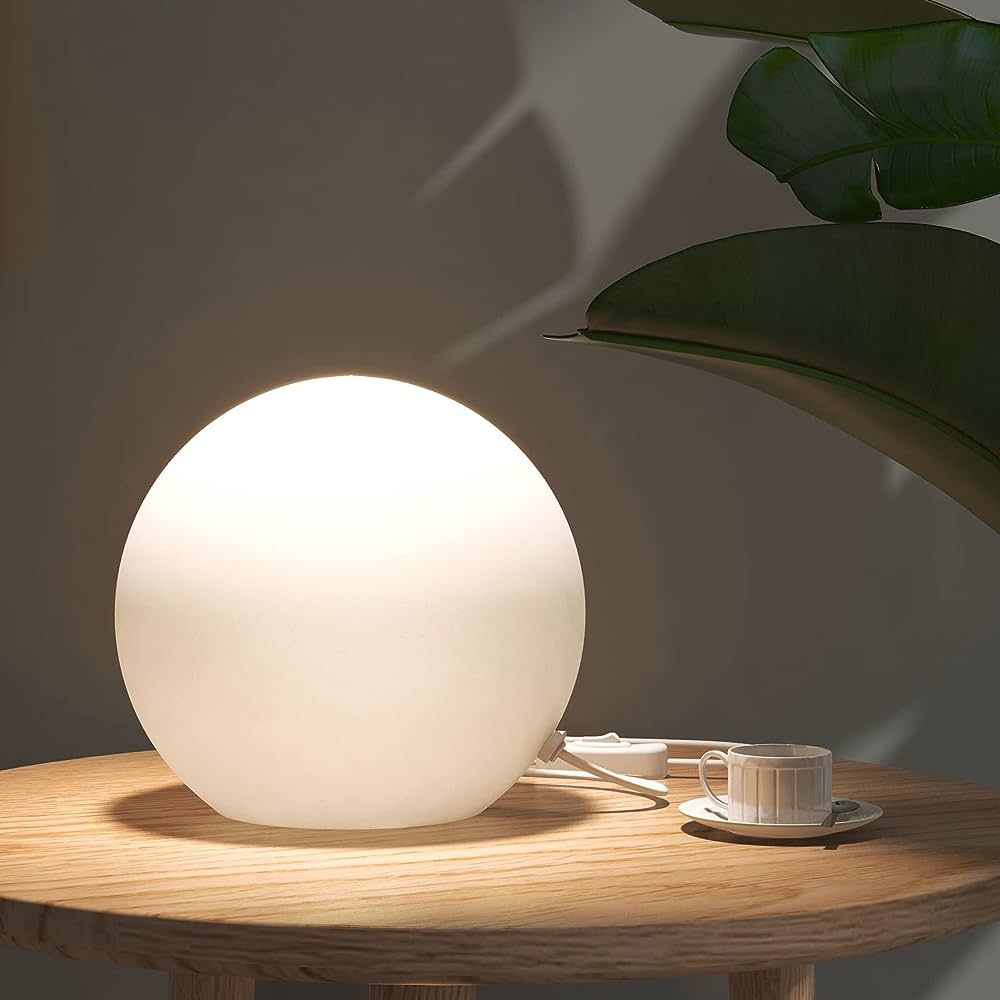Rokinii Casa 7.8 Inch Ball Table Lamp with Glass Shade, Ball Light Bookshelf Lamp for Bedroom, Do... | Amazon (US)