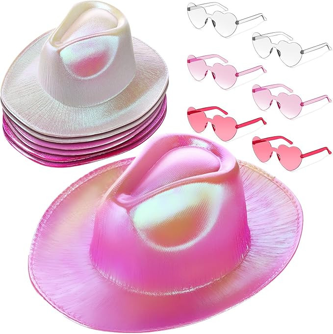 Zhanmai 6 Sets Holographic Cowboy Hat Neon Space Cowgirl Hat with Sunglasses Glitter Cowboy Hat f... | Amazon (US)