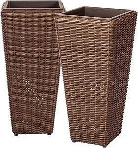 Patio Sense 62501 Alto Wicker All-Weather Planter Set with Liners Tall Plant Decor Box for Outdoo... | Amazon (US)