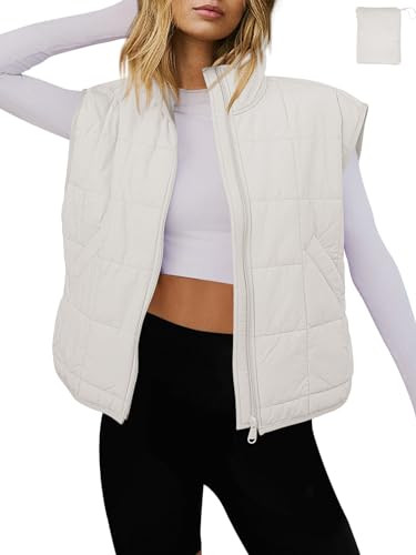 LAMISSCHE Womens Puffer Vest Winter Lightweight Quilted Jackets Sleeveless Zip Up Fall Outfits Puffy Running Coat(White,M) | Amazon (US)