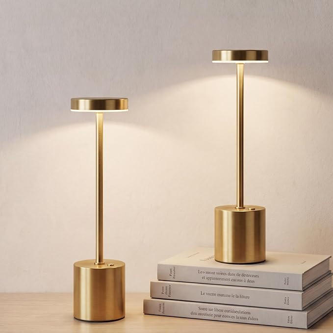 Cordless Table Lamp Set of 2, Gold Rechargeable Table Light | Amazon (US)