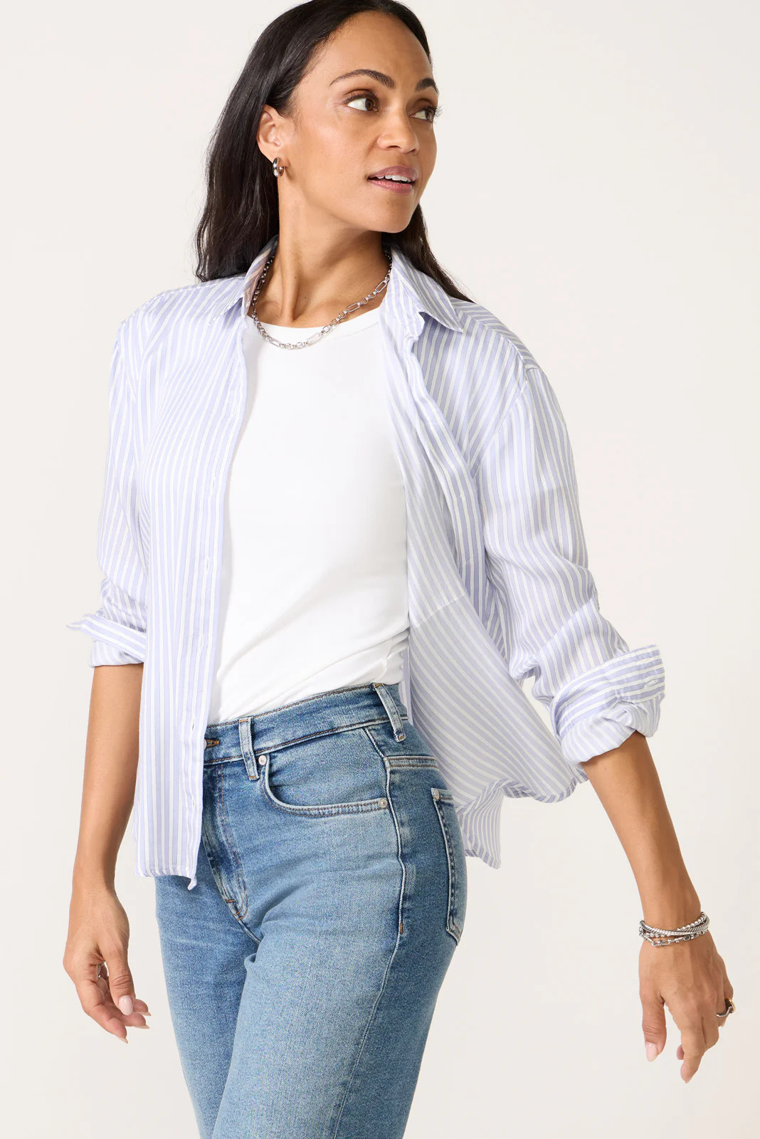 CLOTH AND STONE Women's Button Down Stripe Shirt, Size Small, Blue | Evereve