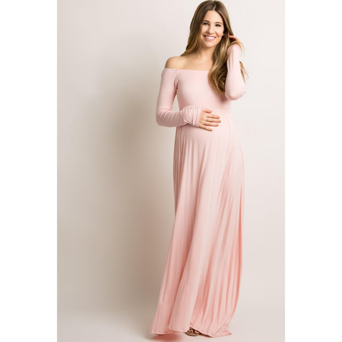 PinkBlush Tall Pink Solid Off Shoulder Maternity Maxi Dress | Target