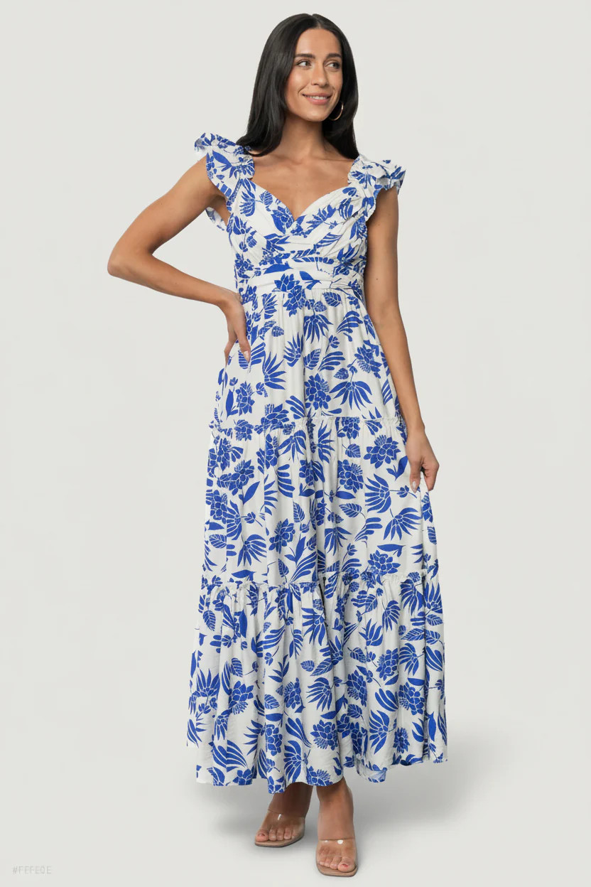 Mercedes Maxi Dress — Blue Off-White Floral | Baltic Born | Baltic Born