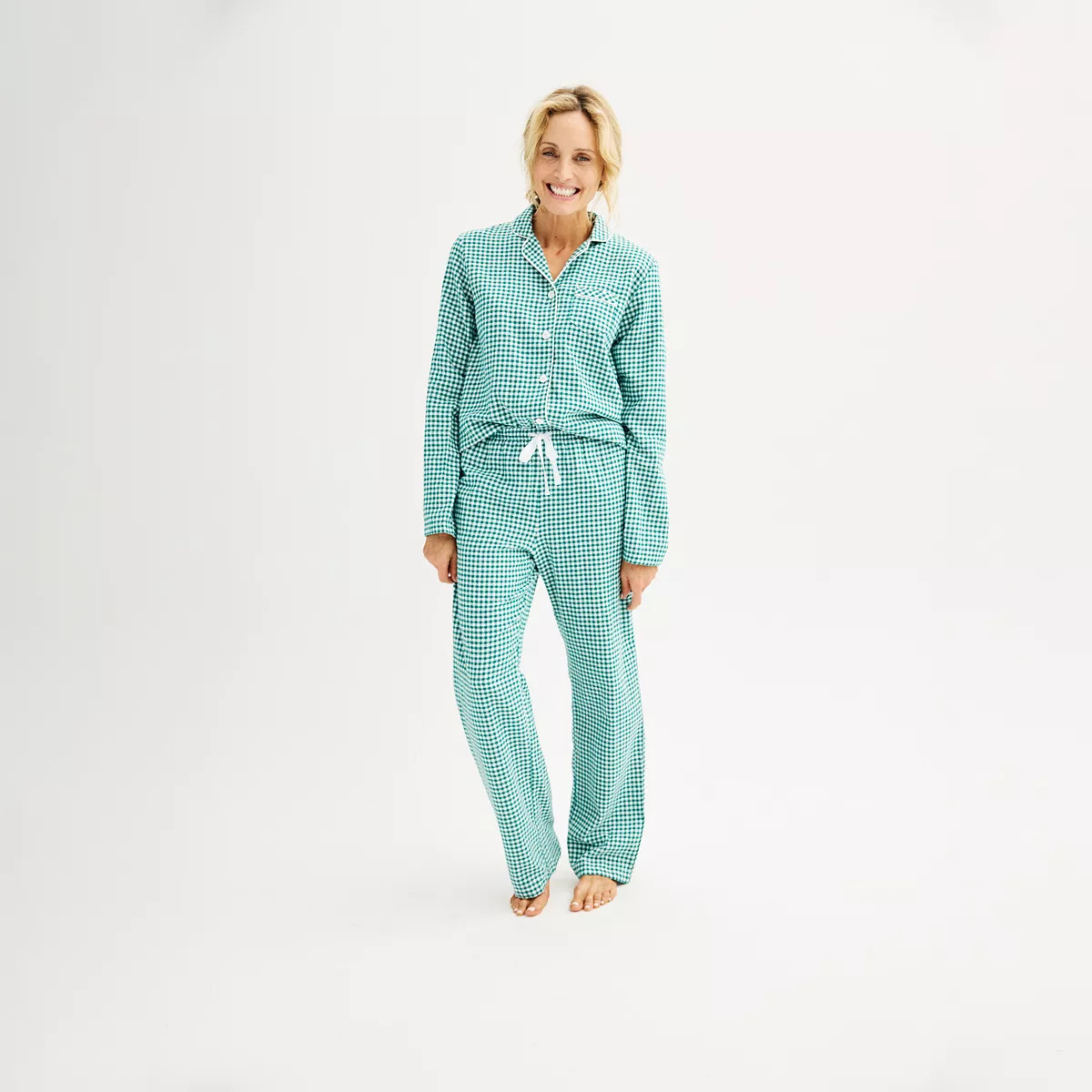 Women's Croft & Barrow® Flannel Long Sleeve Pajama Shirt & Pajama Pants Set | Kohl's