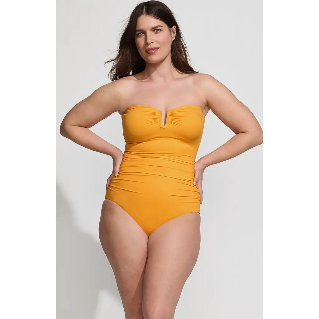 Lands' End Plus Size Slender Suit U-Wire Bandeau One Piece Swimsuit in Sweet Mango at Nordstrom, Size 16W | Nordstrom