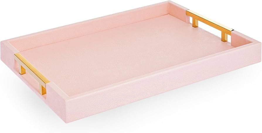 Modern Elegant 17.5"x12" Rectangle Baby Pink Tray Glossy Shagreen Faux Leather Decorative Ottoman... | Amazon (US)