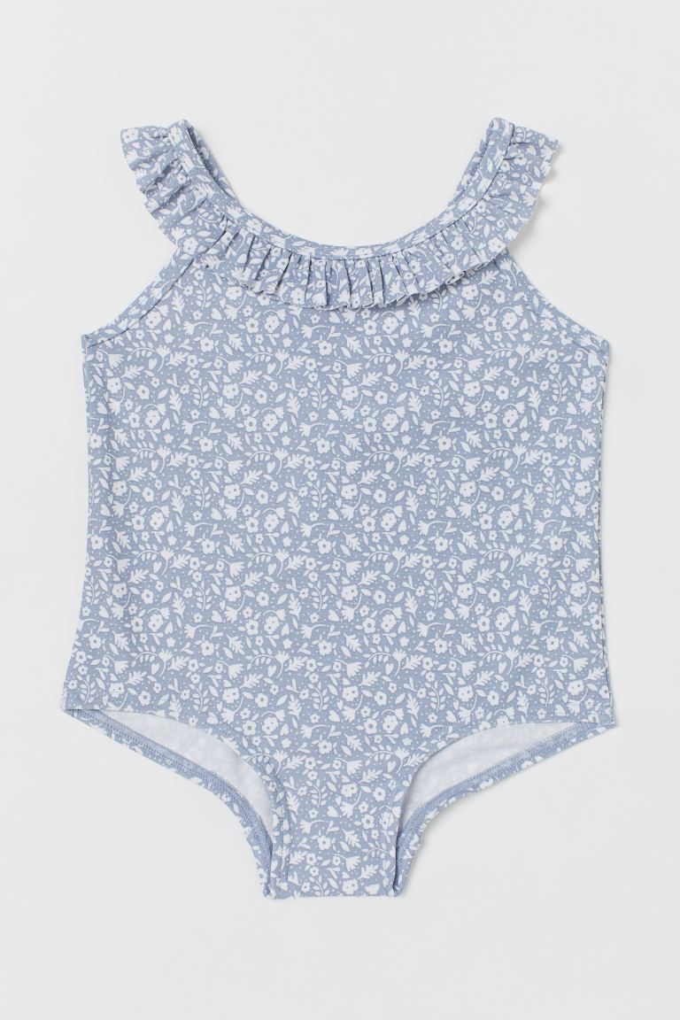 Patterned swimsuit with a ruffle at top and on shoulder straps. Small bow at back. Lined gusset. | H&M (US + CA)