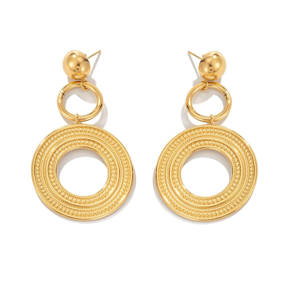 Gold/Silver Geometric Hoop Drop Dangle Earrings for Women Round Disc Dangle Earrings Vintange Sta... | Amazon (US)