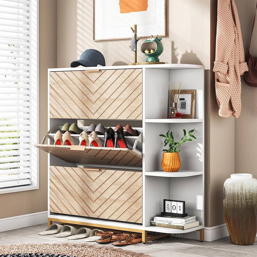 Tribesigns Shoe Cabinet with 3 Flip Drawers & Open Shelves, Modern Entryway Shoe Storage Cabinet ... | Amazon (US)