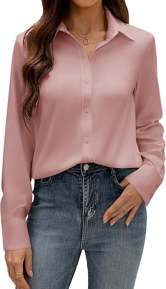 siliteelon Button Down Dress Shirts for Women Long Sleeve Wrinkle Free Shirts Solid Work Business... | Amazon (US)