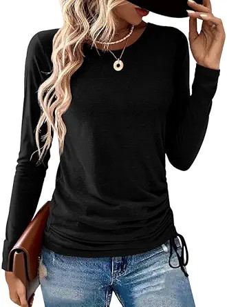 Womens Long Sleeve Shirts Crewneck Tops Loose Fit Stretch Casual Workout Basic Fall T-Shirts 2025 | Amazon (US)
