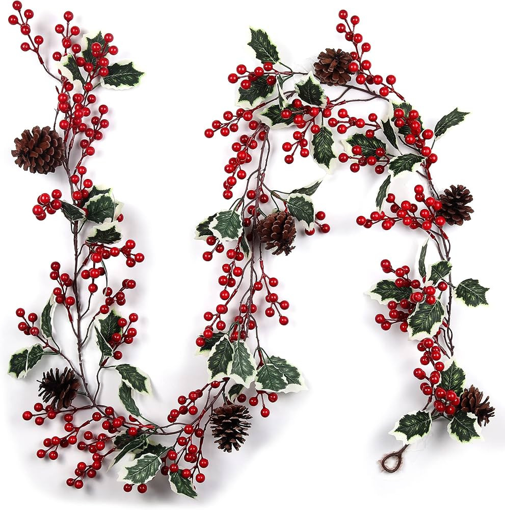 RECUTMS 6.5FT Red Berry Christmas Garland Decoration, Artificial Berry Garland with Pine Cone for... | Amazon (US)