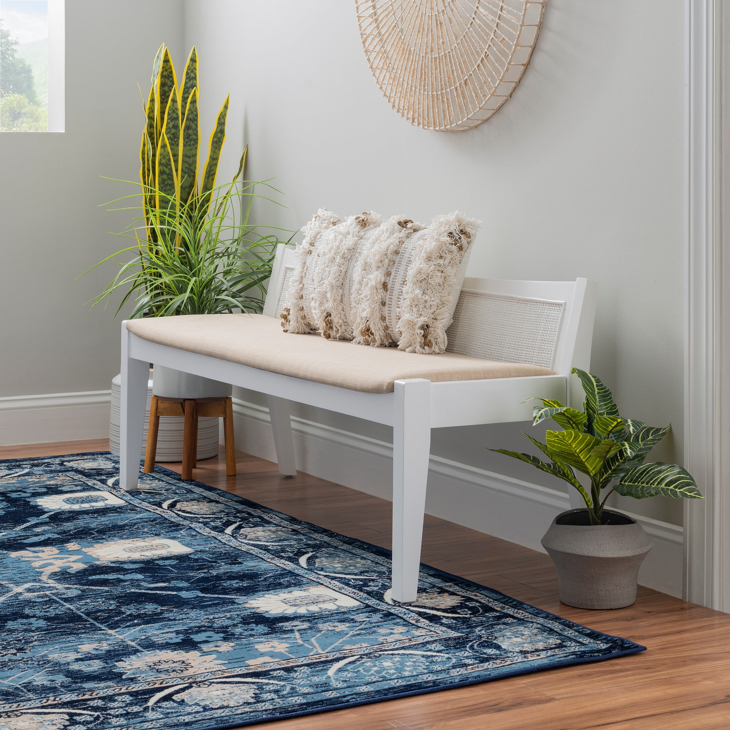 Powell Tramore Bench with Rattan Cane Back, White - Walmart.com | Walmart (US)