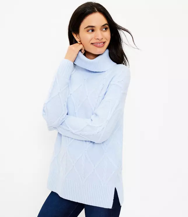 Cable Turtleneck Tunic Sweater | LOFT