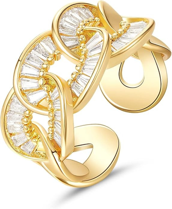 KissYan Gold Rings for Women, 14K Gold Plated Adjustable Statement Irregular Geometric Diamond Tw... | Amazon (US)